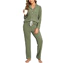 Veseacky Women's Ribbed Knit Pajamas Set 2 Piece Warm Soft Loungewear Sleepwear Pjs S-XXL