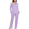 Veseacky Women's Ribbed Knit Pajamas Set 2 Piece Warm Soft Loungewear Sleepwear Pjs S-XXL