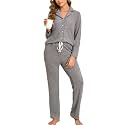 Veseacky Women's Ribbed Knit Pajamas Set 2 Piece Warm Soft Loungewear Sleepwear Pjs S-XXL