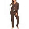 Veseacky Women's Ribbed Knit Pajamas Set 2 Piece Warm Soft Loungewear Sleepwear Pjs S-XXL