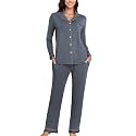 Veseacky Women's Ribbed Knit Pajamas Set 2 Piece Warm Soft Loungewear Sleepwear Pjs S-XXL