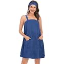 Veseacky Women Bath Wrap Towel for Womens Shower with Pocket Adjustable Spa Robe &amp; Facial Headband