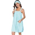 Veseacky Women Bath Wrap Towel for Womens Shower with Pocket Adjustable Spa Robe &amp; Facial Headband