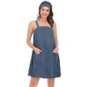 Veseacky Women Bath Wrap Towel for Womens Shower with Pocket Adjustable Spa Robe &amp; Facial Headband