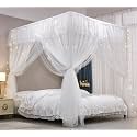 VETHIN 4 Corners Post Ruffle Princess Bed Canopy Curtain-Double Layer Cozy Drape Netting 4 Opening Mosquito Net for Girls Adults Bedroom Decoration (White/White, 47" W*78" L*82" H/Twin)