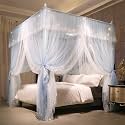 VETHIN 4 Corners Post Ruffle Princess Bed Canopy Curtain-Double Layer Cozy Drape Netting 4 Opening Mosquito Net for Girls Adults Bedroom Decoration (Gray/White,78" W*86" L*82"*H/King)