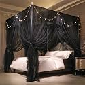 VETHIN 4 Corners Post Ruffle Princess Bed Canopy Curtain-Double Layer Cozy Drape Netting 4 Opening Mosquito Net for Girls Adults Bedroom Decoration (Double-Black,47" W*78" L*82" H/Twin)