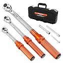 VEVOR 1/4 3/8 1/2 Inch Drive Torque Wrench, 3Pcs Click Torque Wrench Set 20-240IN-LB, 5-45FT-LB, 10-170FT-LB, Dual-Direction Adjustable 72 Tooth for Bicycle, Moto and Car Maintenance