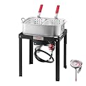 VEVOR 18 Qt Fish and Wing Fryer with Double Basket, Aluminum Propane Fish Fryer Kit, Outdoor Deep Fryer Seafood Pot with Thermometer and 58,000 BTUs Propane Burners, for Outdoor and Backyard Cooking