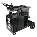 VEVOR 2-Tier 4 Drawers Welding Cart, Welder Cart with 265LBS Static Weight Capacity, 360° Swivel Wheels, Tank Storage Safety Chains, Heavy Duty Rolling for Mig Welder and Plasma Cutter