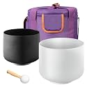 VEVOR 2PCS Crystal Singing Bowls, 8-inch and 10-inch A & F Note Singing Bowls, Frosted Quartz Singing Bowl with 10" Carrying Bag, 1 Rubber Mallet and 2 O-Rings, Ideal for Meditation Yoga Sound Healing
