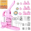 VEVOR 3-in-1 Button Maker - 25/32/58mm (1/1.25/2.25 inch) with 300pcs Parts, Ergonomic Arc Handle Punch, Pin Maker, DIY Gift, Pink