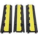 VEVOR 3 PCs 2 Channel Rubber Cable Protector Ramp, 12000 lbs/axle Capacity Heavy Duty Hose Wire Cover Ramp Driveway, Traffic Speed Bump w/Flip-Open Top Cover & 50 ft Warning Tape, for Indoor&Outdoor