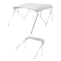 VEVOR 4 Bow Boat Bimini Tops, 600D Polyester Canopy with Aluminum Alloy Frame, Waterproof &amp; Sun Shade Boat Awning Canopy with Storage Bag, 2 Support Poles, 4 Straps, 96"Lx(79"-84")Wx54"H, Light Grey