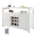 VEVOR 47 Inch Industrial Bar Cabinet, Wine Table for Liquor & Glasses, Sideboard Buffet Cabinet with Wine Rack, Freestanding Farmhouse Wood Coffee Bar Cabinet for Living Room, Home Bar, Kitchen White