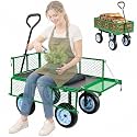 VEVOR Garden Cart with Seat, 500 LBS, Rolling Steel Garden Work Seat with Wheels, Heavy Duty Gardening Stool, with Tool Tray &amp; Adjustable Handle, Outdoor Yard Wagon, for Lawn, Patio, Backyard, Green