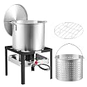 VEVOR 80 Qt Seafood Boiling Kit with Strainer, Outdoor Seafood Boil Pot and Basket, Cooking Set for Crab Crawfish Lobster Boiling, Aluminum Stockpot with 100,000 BTUs Propane Burner and Steamer Rack