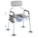VEVOR Bedside Commode Chair, 500 lbs Capacity, 4-in-1 Portable Toilet and Raised Toilet Seat with Padded Seat & Backrest, Detachable 5L Bucket, Adjustable Height & Width Adult Potty Chair for Seniors