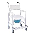 VEVOR Bedside Commode Chair with Wheels, 350 lbs Capacity, 4-in-1 Portable Toilet and Raised Toilet Seat with Padded Seat/Backrest/Flip-up Footrest, Detachable 5L Bucket, Shower Wheelchair for Seniors