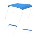 VEVOR Bimini Top Cover Replacement, Fit 4 Bow Boat 600D Polyester Canopy, Waterproof &amp; Sun Protection Boat Awning Canopy with Storage Bag, 96" Lx(91"-96") W Pacific Blue (Support Frame Not Included)