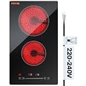 VEVOR Built in Electric Stove Top, 12 inch 2 Burners, 240V Glass Radiant Cooktop with Sensor Touch Control, Timer &amp; Child Lock Included, 9 Power Levels for Simmer Steam Slow Cook Fry