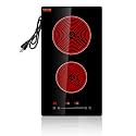 VEVOR Built in Electric Stove Top, 12 inch 2 Burners Ceramic Cooktop, Glass Radiant Cooktop with Sensor Touch Control, Timer &amp; Child Lock Included, 9 Power Levels for Simmer Steam Slow Cook Fry,110V