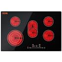 VEVOR Built in Electric Stove Top, 30 inch 5 Burners Ceramic Cooktop, 240V Glass Radiant Cooktop with Sensor Touch Control, Timer &amp; Child Lock Included, 9 Power Levels for Simmer Steam Slow Cook Fry