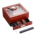 VEVOR Cigar Humidor, Spanish Cedar Wood Cigar Box, Glass Top Humidor Cabinet, Desktop Humidors Cigar Box with Humidifier, Hygrometer, Divider and Accessory Drawer, 20-35 Cigars