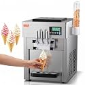 VEVOR Commercial Ice Cream Machine, 21 QT/H Yield, 1800W 3-Flavor Countertop Soft Serve Ice Cream Maker, 2 x 4L Hopper 2 x 1.8L Cylinder, LCD Panel Auto Clean Pre-cooling, for Restaurant Snack Bar