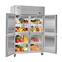 VEVOR Commercial Reach-In Refrigerator 48" W, 32 Cu.Ft Stainless Steel Upright Refrigerator with 4 Doors, Auto-Defrost, 6 Adjustable Shelves, 32 to 50℉ Temp Control, UL Certified