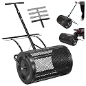 VEVOR Compost Spreader, 24" Wide Peat Moss Spreader with Push/Tow Handle &amp; Brush, 4 Heights Adjustable, Powder-Coated Steel Garden Peat Moss Roller, Heavy Duty Grass Seed Roller for Planting Seeding