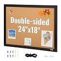VEVOR Cork Board for Walls, Double-Sided Cork 24" x 18" Bulletin Board Vision Board, Push Pin Board with Framed for Office Home and School