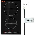 VEVOR Induction Cooktop 12In 2 Burners, Built-in&amp;Countertop Electric Stove, Induction Cooktop Electric Stove, LED Touch Screen, 9 Power Levels, Easy-Clean Ceramic Glass, Child Lock, 3000W 220V No Plug