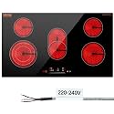 VEVOR Electric Cooktop, 36 inch 5 Burners Built-in Electric Stove Top, 8600W Ceramic Top Radiant Cooktop with Glass Panel, Touch Control, Timer, Child Lock, 9 Heat Level, 220-240V, Hard Wire (No Plug)