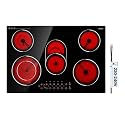 VEVOR Built-in Electric Cooktop, Ceramic Glass Radiant Stove, Touch Control, 9 Power Levels, Timer, Child Lock, Smooth Ceramic Surface, 30in, 5 Burners, 8900W, 220V