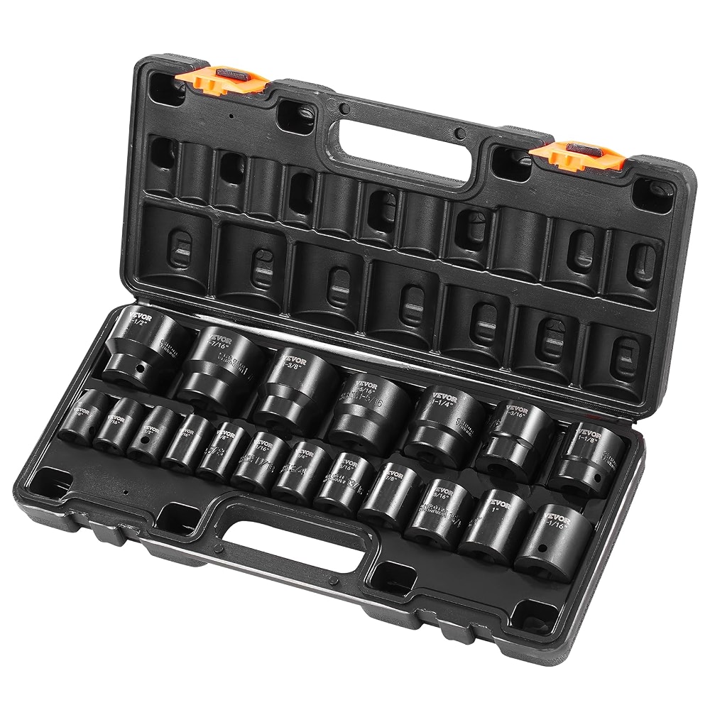 VEVOR Impact Drive Socket Set 1 /2 Inches 19 Piece Impact Sockets SAE ...