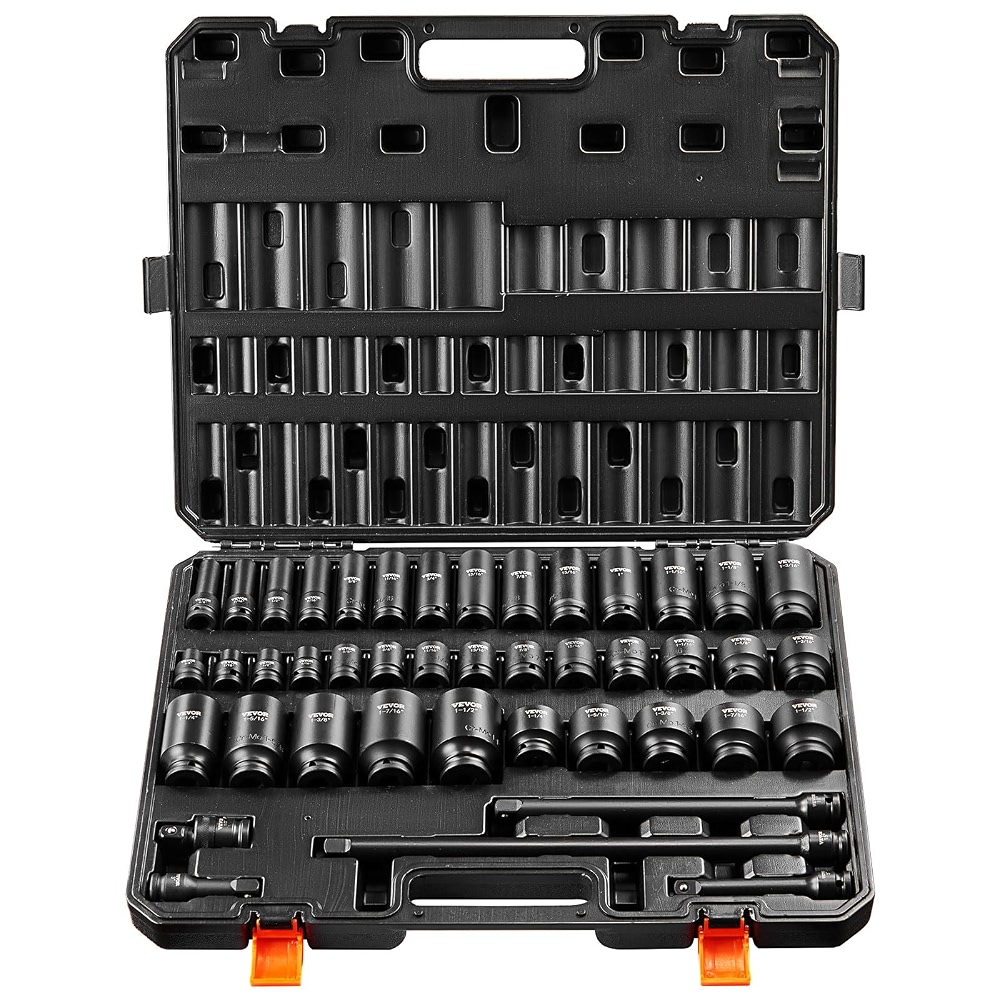 VEVOR Impact Socket Set 1 /2 inch Socket Set 43 Piece Deep & Shallow ...