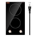 VEVOR Induction Cooktop, 1800W Electric Countertop Burner, 2 Burner Knob Control Stove, Built-in Induction Cooktop with 12 Temperature Settings, Glass Surface, Auto Shut-Off