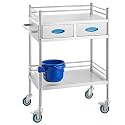 VEVOR Lab Serving Cart Utility Cart Stainless Steel Medical Cart with Two Drawers for lab Equipment Use Grade I Stainless Steel Utility Services (2 Shelves/ 2 Drawer)