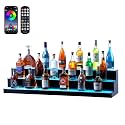 VEVOR LED Lighted Liquor Bottle Display, 3 Tiers 48 Inch Commercial Illuminated Home Bar Shelf, 3 Steps Whiskey Rack Stand, Acrylic Drink Shelves with RF Remote & App Control, and Multicolor Light