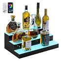 VEVOR LED Lighted Liquor Bottle Display, 3 Tiers 20 Inches Whiskey Rack, Supports USB, Illuminated Home Bar Shelf with RF Remote &amp; App Control, 9 Static Colors, Acrylic Lighted Shelf for 15 Bottles