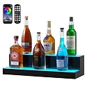 VEVOR LED Lighted Liquor Bottle Display, 2 Tiers 24 inches, Supports USB, Acrylic Illuminated Home Bar Shelf Display with RF Remote & App Control, 9 Static Colors, Timing Mode, for 12-16 Bottles