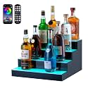VEVOR LED Lighted Liquor Bottle Display, 4 Tiers 16 Inch Commercial Illuminated Home Bar Shelf, 4 Steps Whiskey Rack Stand, Acrylic Drink Shelves with RF Remote & App Control, and Multicolor Light