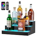 VEVOR LED Lighted Liquor Bottle Display, 3 Tiers 16 Inch Commercial Illuminated Home Bar Shelf, 3 Steps Whiskey Rack Stand, Acrylic Drink Shelves with RF Remote &amp; App Control, and Multicolor Light