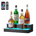 VEVOR LED Lighted Liquor Bottle Display, 2 Tiers 16 Inch Commercial Illuminated Home Bar Shelf, 2 Steps Whiskey Rack Stand, Acrylic Drink Shelves with RF Remote &amp; App Control, and Multicolor Light