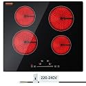 VEVOR LT4-77 Built in Electric Ceramic 23.2 x 20.5 inch Stove Top, 240V Glass Radiant Cooktop with Touch Control, Timer &amp; Child Lock, 9 Power Levels for Simmer Steam Slow Cook Fry, 24IN 4-Burners