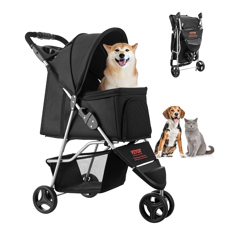 VEVOR Pet Stroller, 35 lbs Weight Capacity, Foldable Dog Cart, 3 Wheels ...