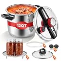 VEVOR Pressure Cooker, 12Qt Pressure Cooker Stainless Steel, Pressures Canner with Steaming Rack, Tempered Glass Lid, 3 Pressures Settings for Meat, Beans, Rice, Soup, Sauces, Cook up to 100 kPa