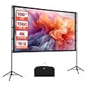 VEVOR Projector Screen with Stand, 100 Inch 160° Wide Angle Indoor Outdoor Projection Screen, 16:9 4K HD Wrinkleless Portable Dual-Tripod Screens with Carry Bag, for Movie Home Theater Presentation