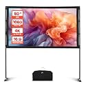 VEVOR Projector Screen with Stand, 80 Inch 160° Wide Angle Indoor Outdoor Projection Screen, 16:9 4K HD Wrinkleless Portable Dual-Stand Screens with Carry Bag, for Movie Home Theater Presentation